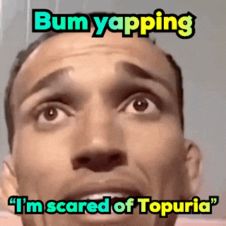 a man with a surprised look on his face says bum yapping i 'm scared of topuria