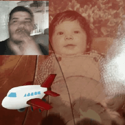 a picture of a baby and a picture of a plane