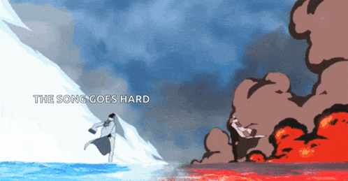a cartoon scene with the words " the song goes hard " at the top