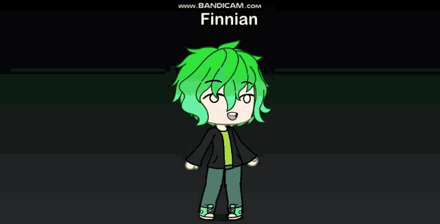 a cartoon character with green hair and the name finnian on the top