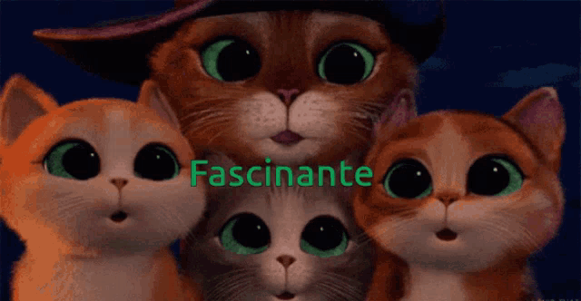 a group of cartoon cats with the word fascinante on the top
