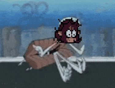 a pixel art drawing of a cartoon character with glasses