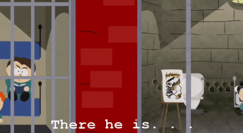a cartoon of a man in jail with the words there he is
