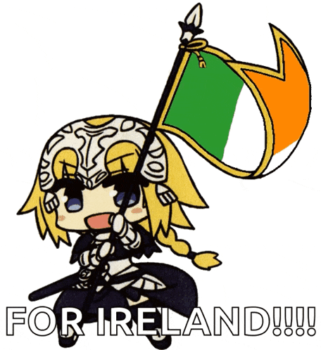 a cartoon of a girl holding an irish flag with the words for ireland