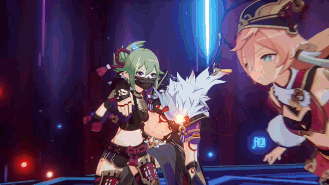 a couple of anime characters standing next to each other