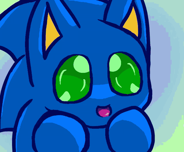 a drawing of a blue sonic with green eyes