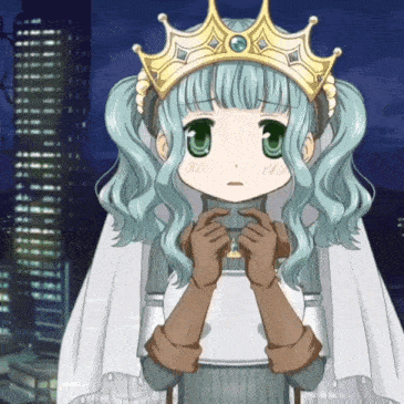 a cartoon girl with a crown on her head and gloves