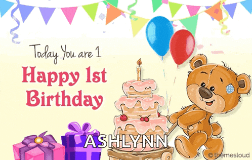 a birthday card for ashlynn with a teddy bear