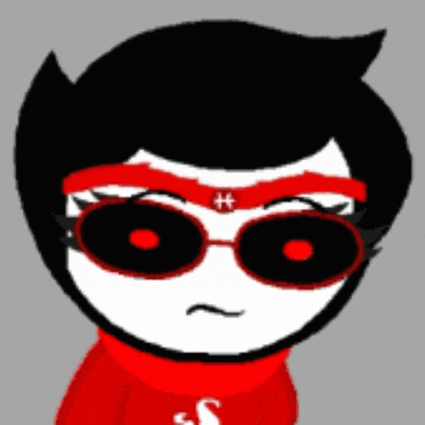 a black and white cartoon character wearing red sunglasses