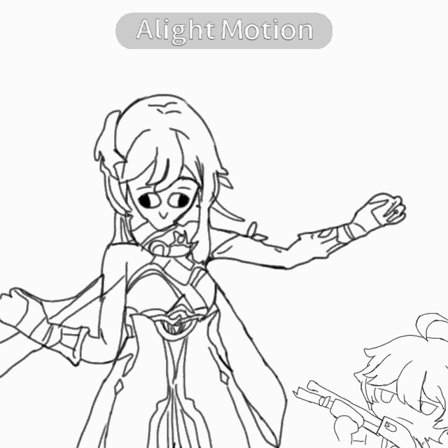 a black and white drawing of a girl with the words " alight motion " above her