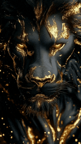a black and gold lion with the letter u on the bottom right