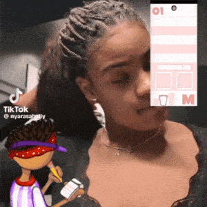 a cartoon of a girl with braids and a tiktok icon