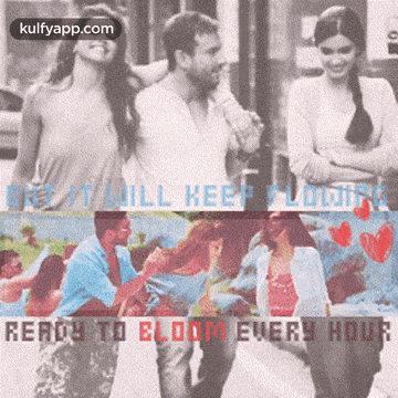 a couple walking down a street with the words ready to bloom every hour on the bottom