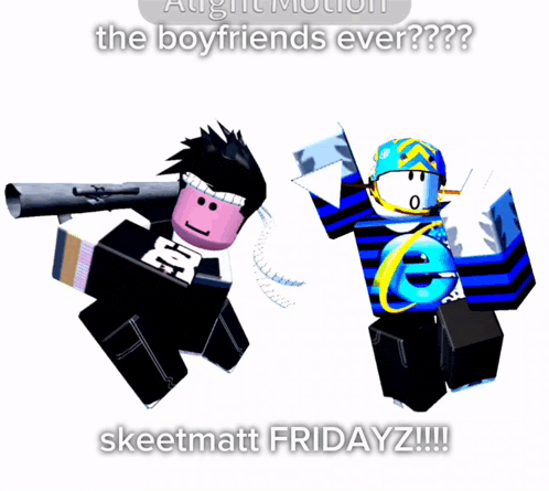 a picture of two roblox characters with the words " the boyfriends ever " on top