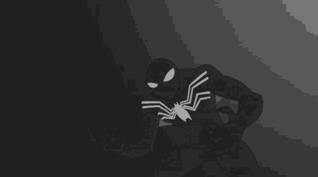 a black and white drawing of venom with a spider on his chest
