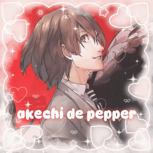 a picture of a boy with the words " akichi de pepper " on the bottom
