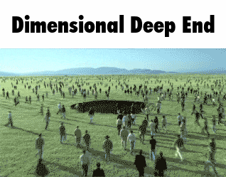 a group of people walking in a field with the words dimensional deep end