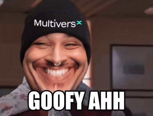 a man wearing a beanie that says multivers x on it