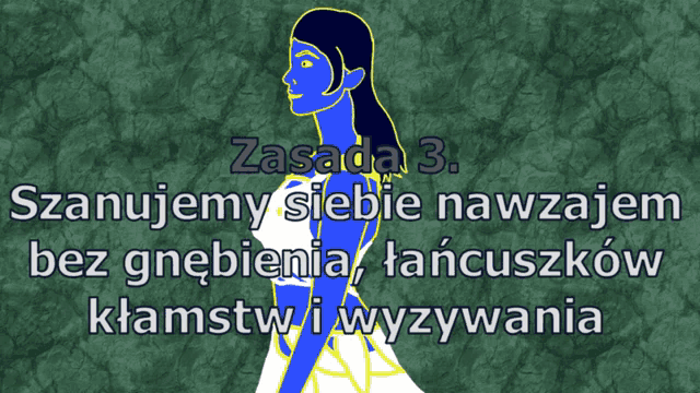 a drawing of a woman with the words " zasada 3 " written below her