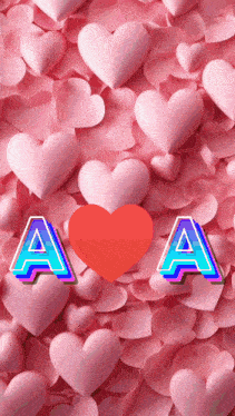 the letters a and a are on a pink background with hearts