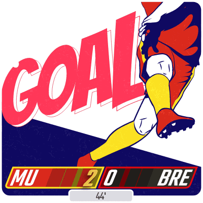 a poster that says goal mu 2 0 bre with a soccer player