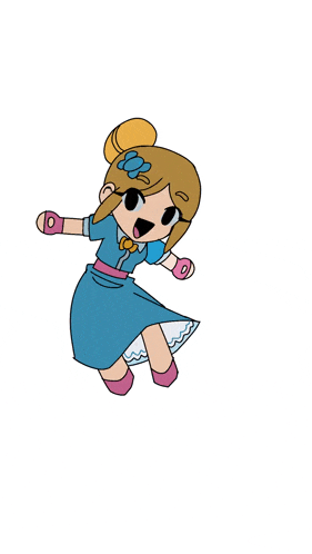 a drawing of a girl in a blue dress jumping in the air