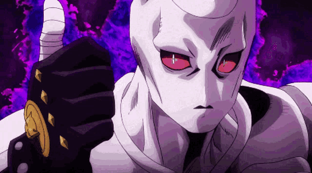 a cartoon character with red eyes is holding a sword