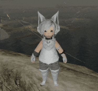 a little girl with white hair and a beard is standing on a rock