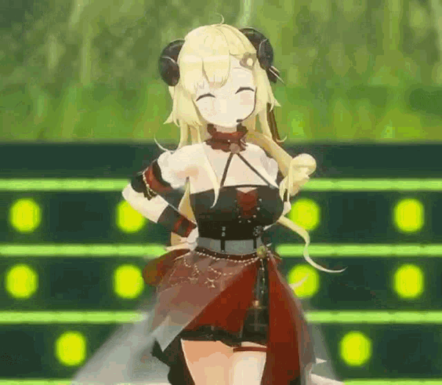 a 3d anime girl is dancing on a stage in front of a crowd .