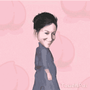 a cartoon drawing of a woman with a big head and the words touchpal on the bottom