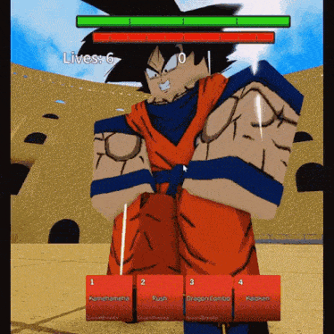 a screenshot of a video game shows a character named goku