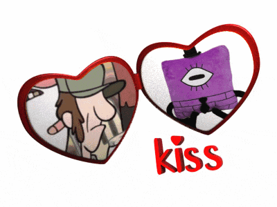 a picture of a man and a purple square with the word kiss underneath