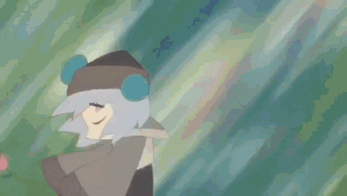 a close up of a cartoon character 's face with a gray hair and black eyebrows .