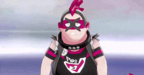 a cartoon character with a mohawk and a shirt that says pve on it