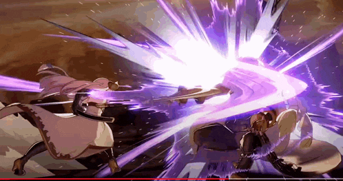 a video game scene with a purple light coming out of it