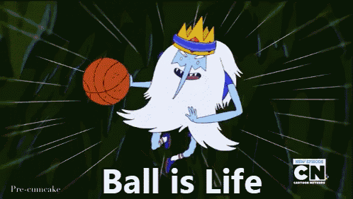 a cartoon of ice king playing basketball with the words " ball is life "