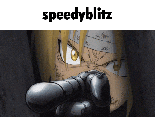 a cartoon of a man pointing with the words speedyblitz below him