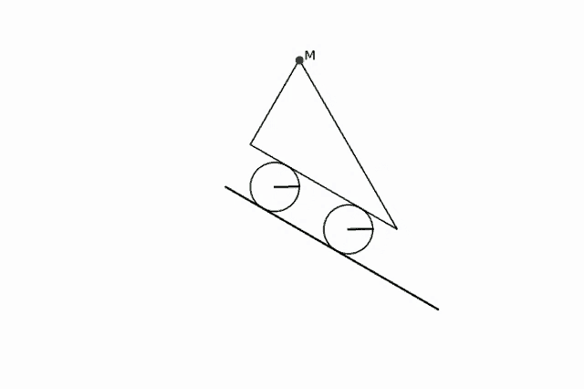 a drawing of a triangle and circles on a slope