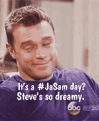 a man wearing a purple shirt that says #jasam day steve 's so dreamy