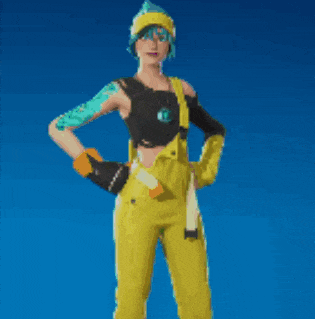 a pixel art of a woman wearing yellow overalls and a hat
