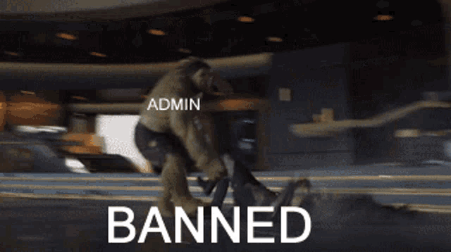 a picture of a hulk with the words admin banned below him