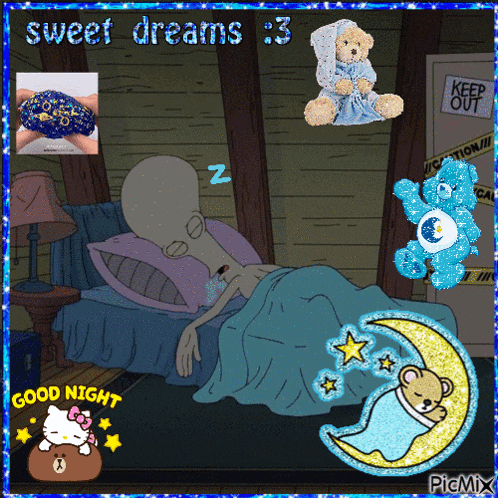 a cartoon of a man sleeping with the words sweet dreams : 3
