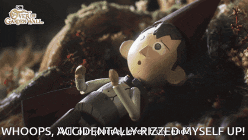 a cartoon character from over the garden wall is laying on a rock