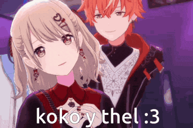 a couple of anime characters are standing next to each other with the words koko y thel : 3 on the bottom