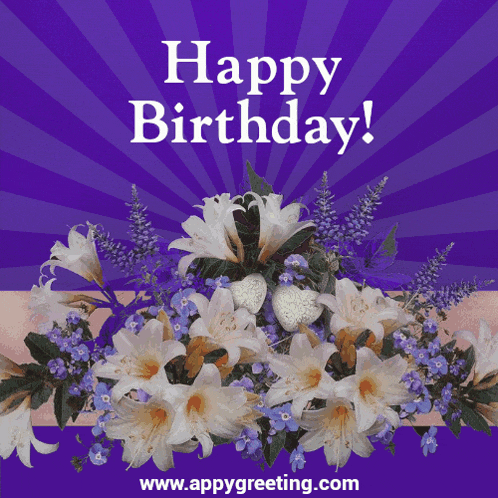 a birthday card with flowers and the website www.appygreeting.com at the bottom