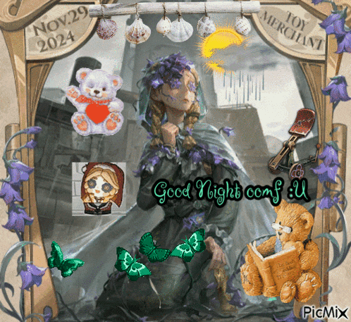 a picture of a girl with the words " good night conf u "