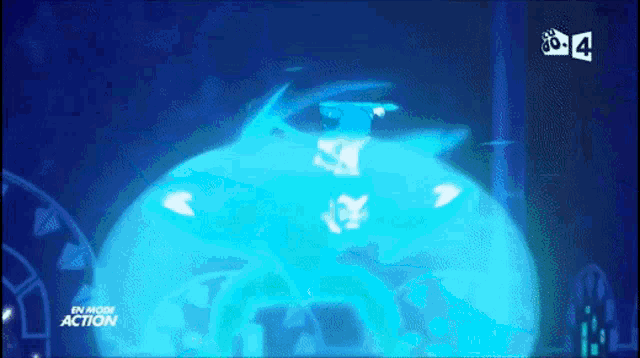 a blue background with the words en mode action at the bottom