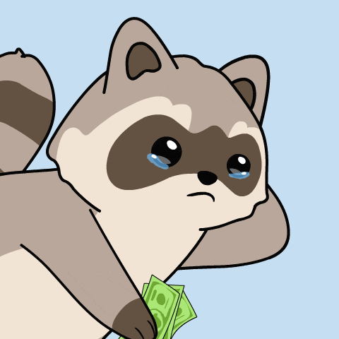 a cartoon raccoon is crying while holding a bunch of money