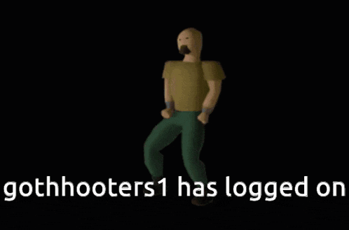 a cartoon of a man with the words gothshooters1 has logged on