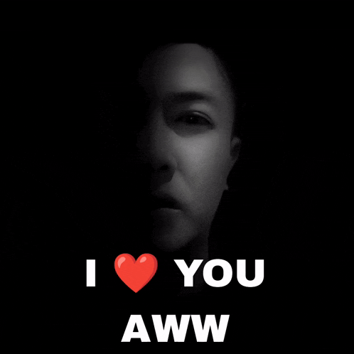 a black and white photo of a man with the words i heart you aww